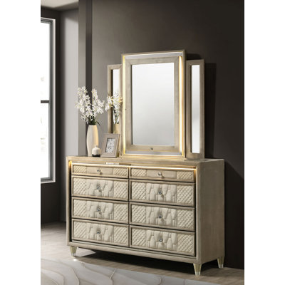 Commode l 78,25 po avec miroir, ivoire / brun clair