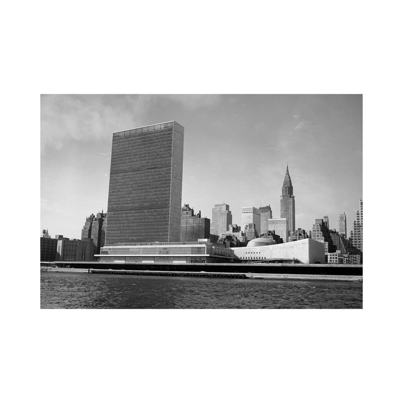 1950s View Of United Nations Building And New York City Skyline From East River New York USA - Wrapped Canvas Print