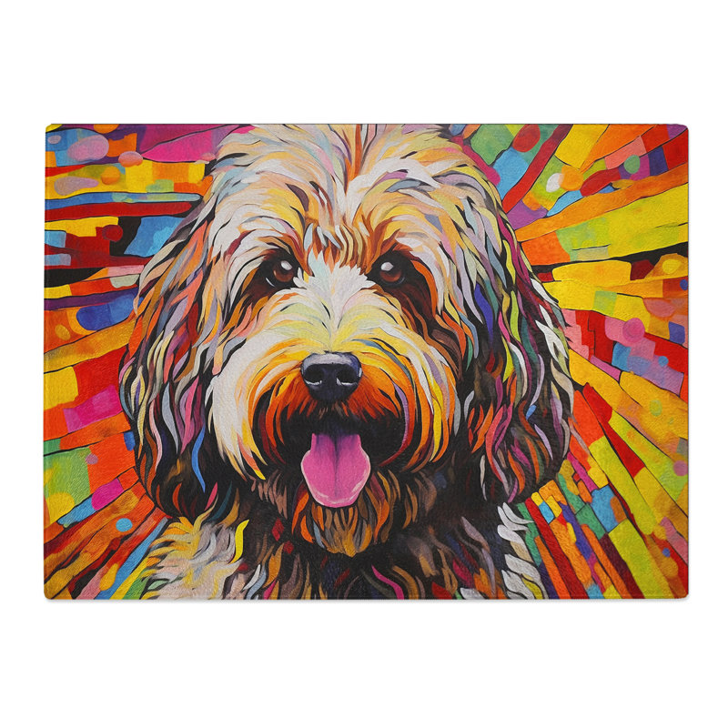 Labradoodle Abstract  Glass Chopping Board