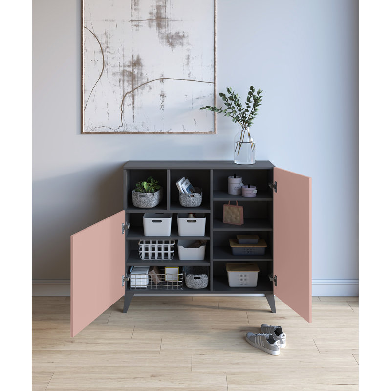 12 Pair Shoe Storage Cabinet, Jet Black/Pink