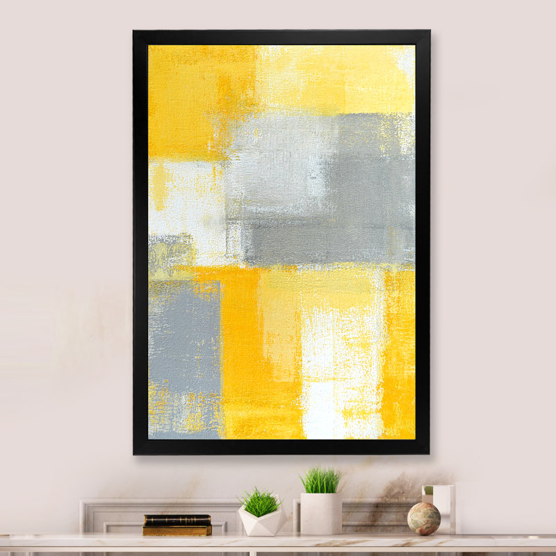«Gray Meets Yellow Abstract Art», reproduction d'art sur toile, H 12 po x l 8 po x P 1 po, Cadre d'angle fermé noir