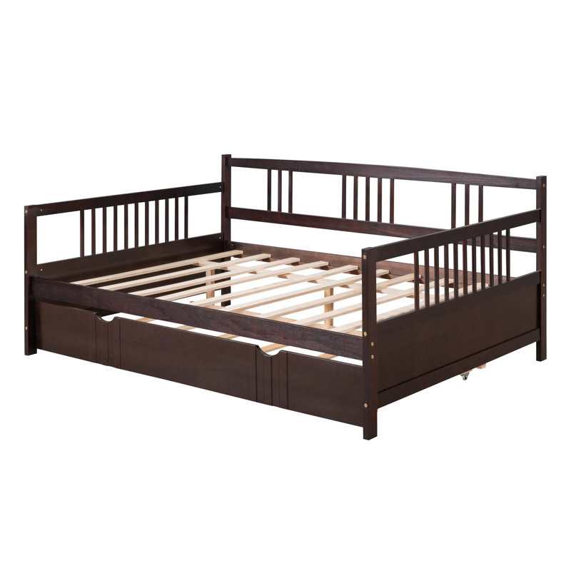 Daybed Wood Bed With Trundle, Espresso, Full