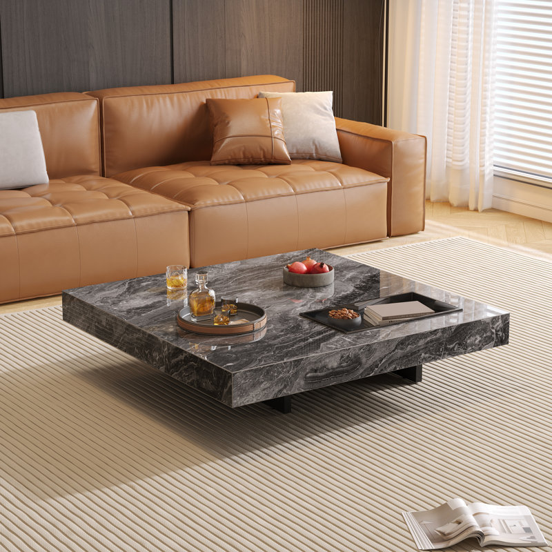 Briamarie 39.37'' Square Sintered Stone Coffee Table, Brown