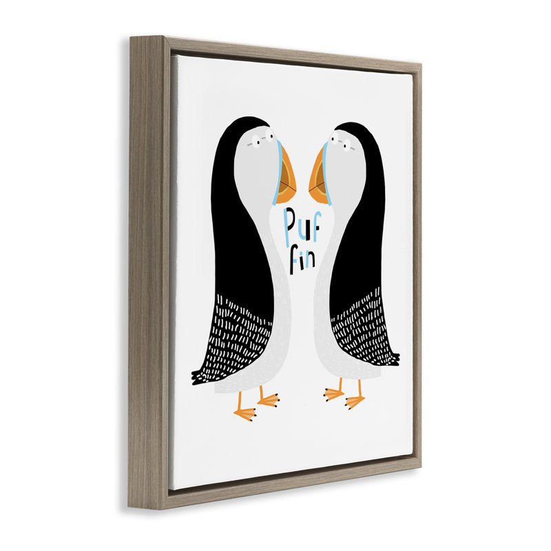 «Puffin Bird Duo» par Carla Daly, Cadre flottant orme Montalcino, H 25 po x l 25 po