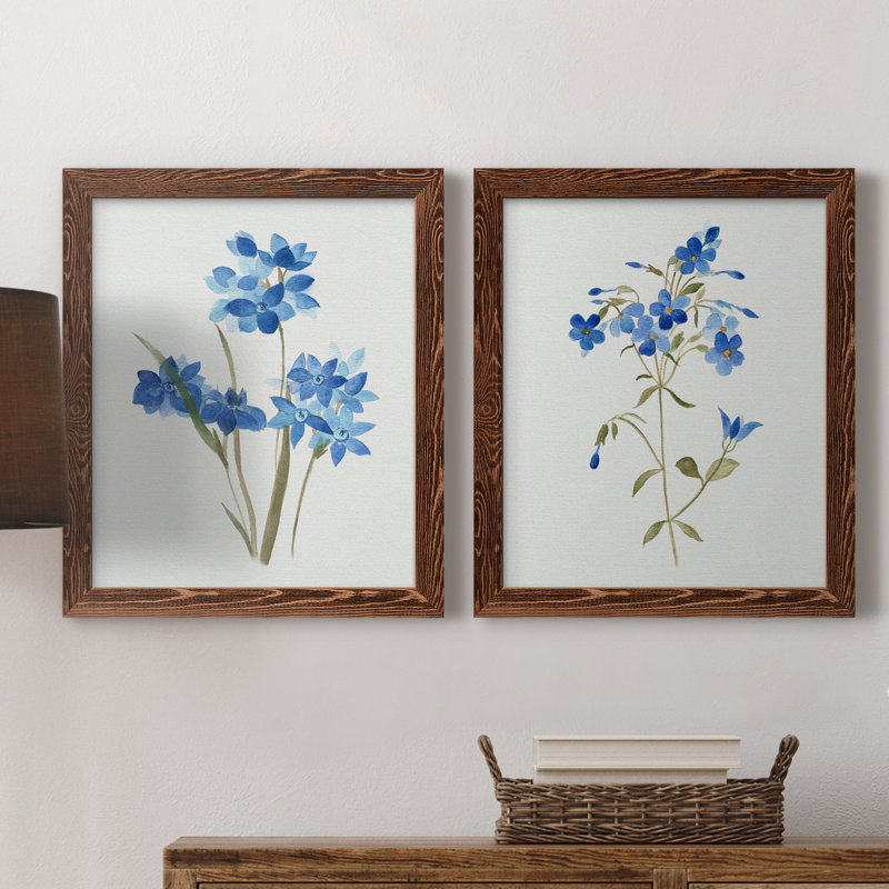 «Blue Blossom Botanical I», ensemble de 2 peintures sur toile encadrées, H 31,5 po x l 43,5 po x P 1 po, Érable
