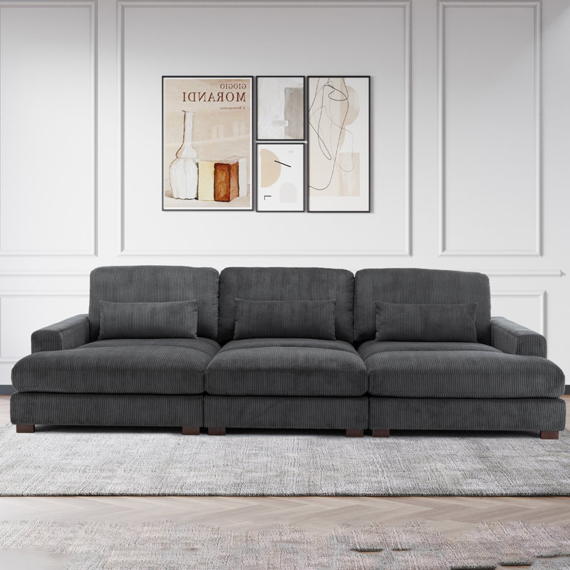 Canapé modulaire en velours côtelé 127,6 po, Gris