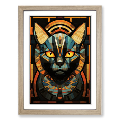 Egyptian Cat Geometric - Single Picture Frame Print on Wood