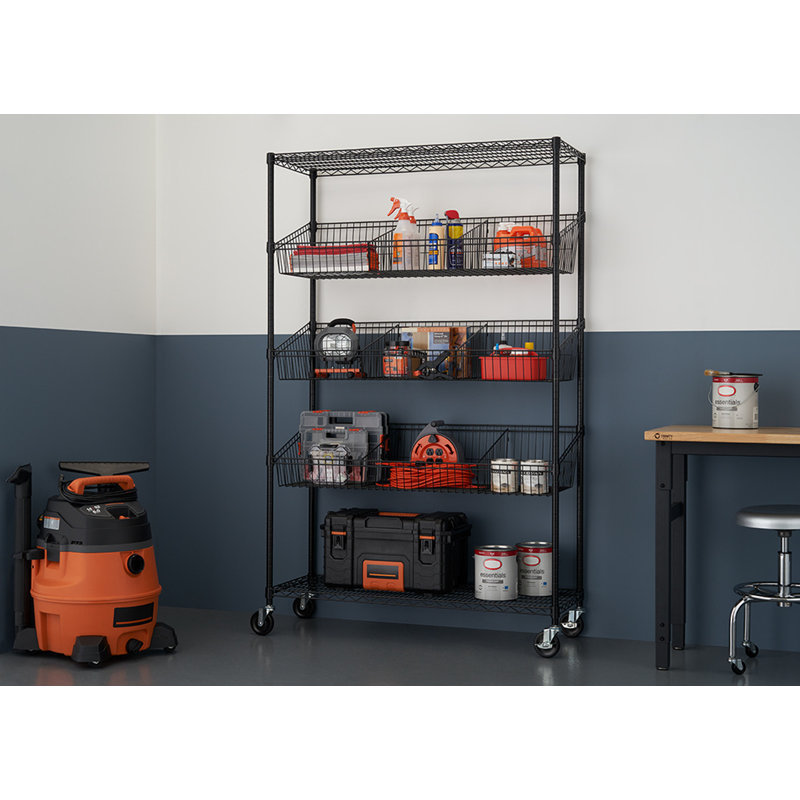 TRINITY Black 5-Tier NSF Steel Wire Shelving w/ Baskets, Dividers & Wheels (48 in. W x 18 in. D)