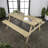 Shoreham 55.18" Classic Eucalyptus Wood Outdoor Picnic Table with Built-In Benches and Umbrella Hole, Light Teak for Patio and Backyard-96428905-119308096