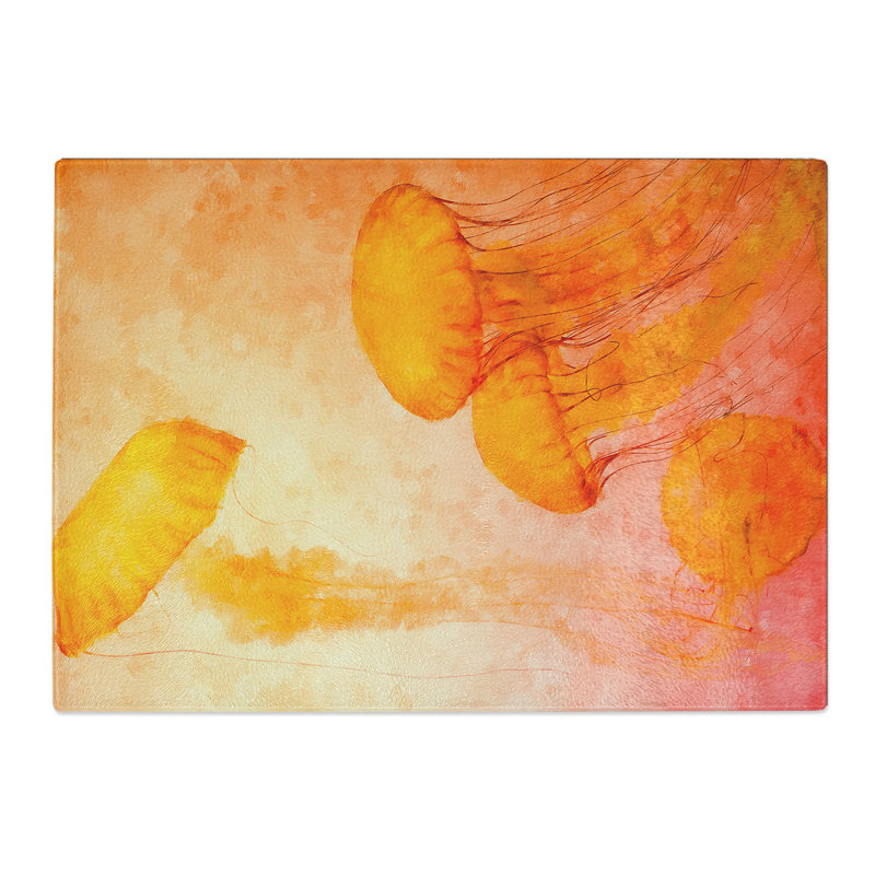 Tempered Glass the Orange Jellyfish Chopping Board, 20 cm x 28.5 cm