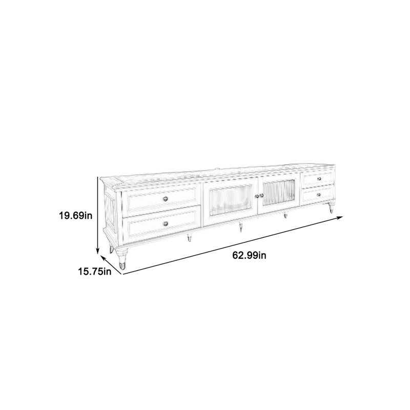 Meuble télé en bois massif durable, 62.99"