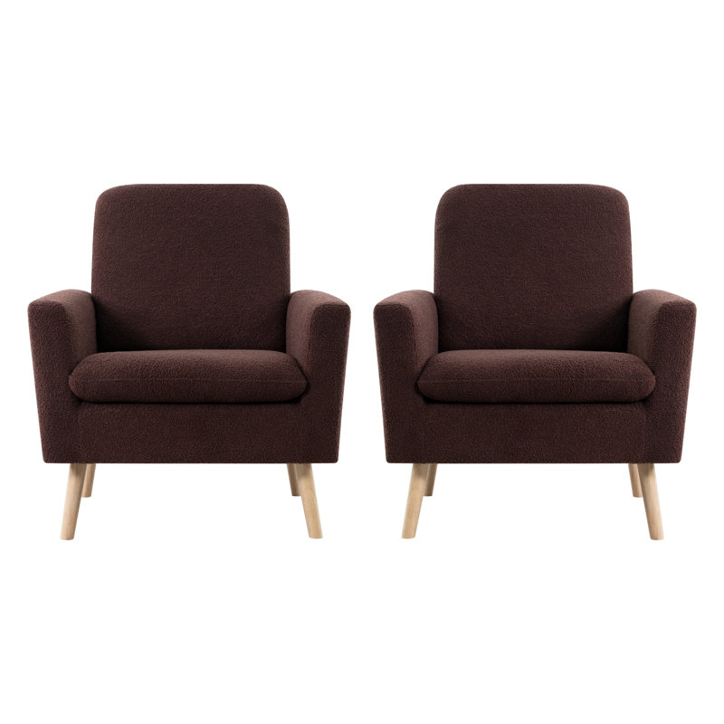 Vanetten Fleece Minimalist Accent Chair Set of 2, Brown Teddy Fleece