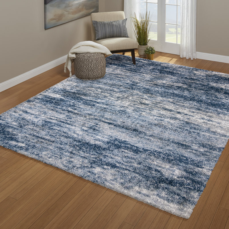 Chaise Kobuk Modern Abstract Navy/Blue/Ivory Plush Shag Area Rug, Rectangle 7'10" x 10'