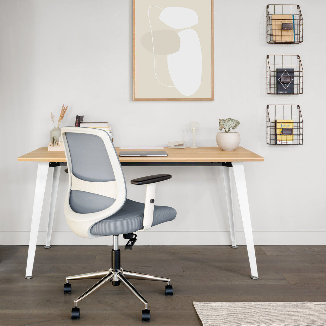 Office Desk, 30" H x 48" W x 24" D, Woodgrain, White