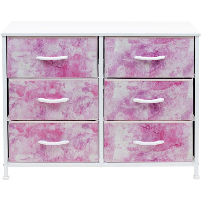 Commode Sorbus avec 6 tiroirs - unité de rangement pour meubles de chambre à coucher, couloir, bureau - structure en acier, plateau en bois, bacs en tissu à tirer facilement (rose pastel)