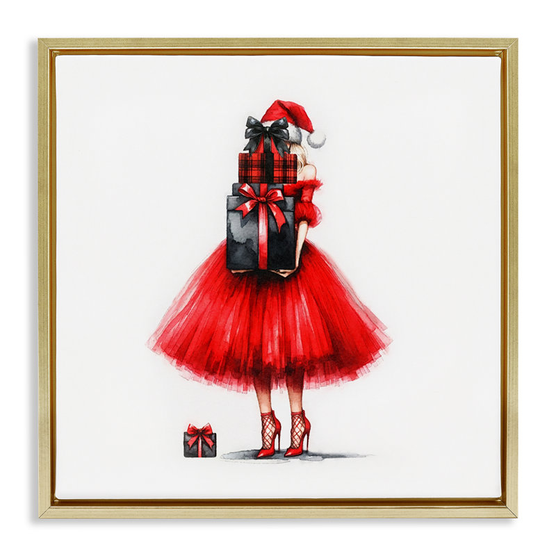 Art mural chic sur toile de Noël par Amanda Greenwood, H 25 po x l 25 po, Cadre flottant métallique doré