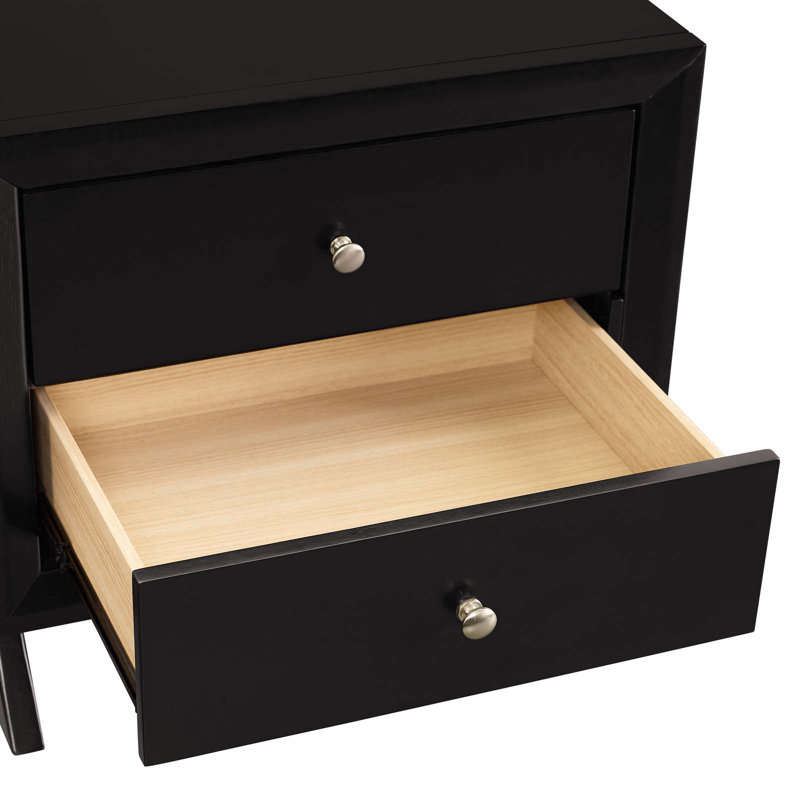 Providence Black Rubberwood and MDF Nightstand with Silver Knobs