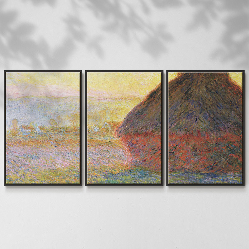 Claude Monet - Toile encadrée multi-pièces, H 36 po x l 75 po, Cadre noir