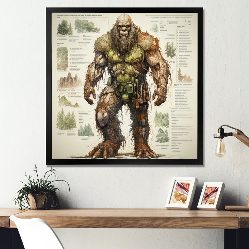 Schéma de dessin Bigfoot - Bigfoot Wall Art Living Room, Cadre simple noir, H 36 po x l 36 po x P 1,5 po