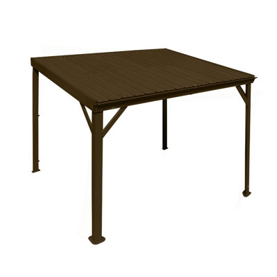 8' x 10' Lean to Gazebo, Wall Mounted Gazebos Pergola with Built in Drainage System, Galvanized Steel Roof, Hardtop Patio Shelter for Deck, Porch, Backyard and More