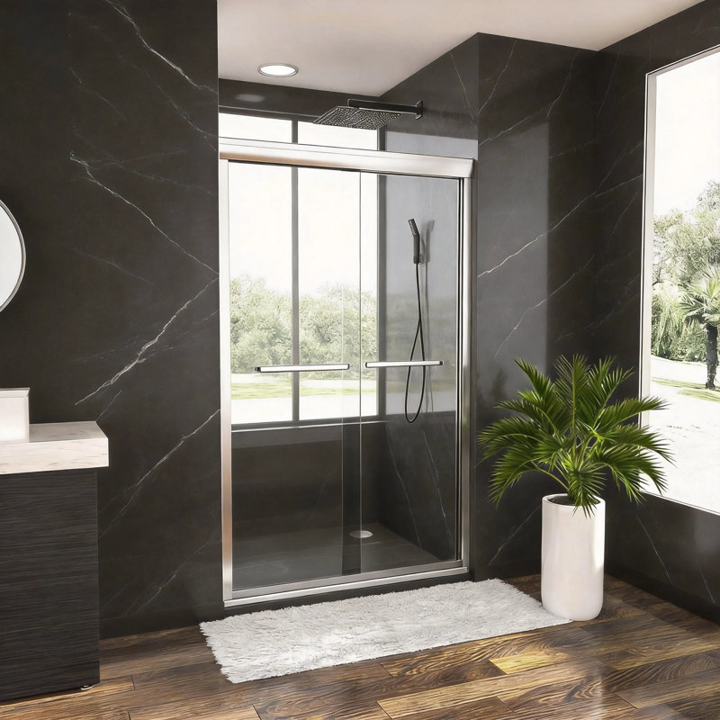 Porte de douche coulissante sans cadre, 122 cm (L) x 193 cm (H), chromée, verre trempé 8 mm, Chrome