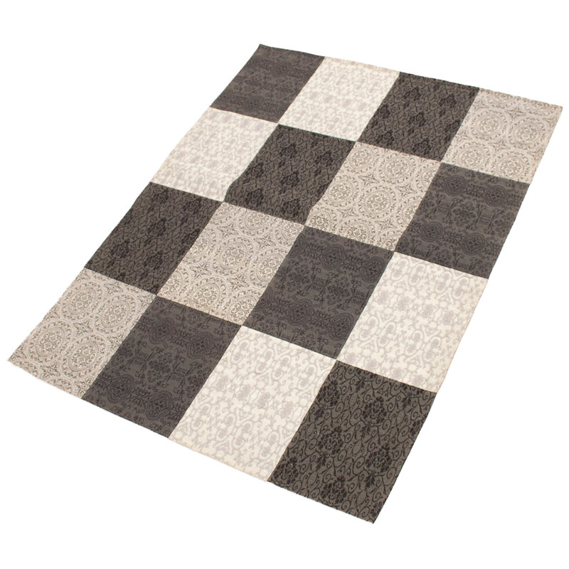 Tapis de l’espace de chenille noir/ivoire 5 pi 8 po x 7 pi à main one-of-kind-noué la 2010 Sturm