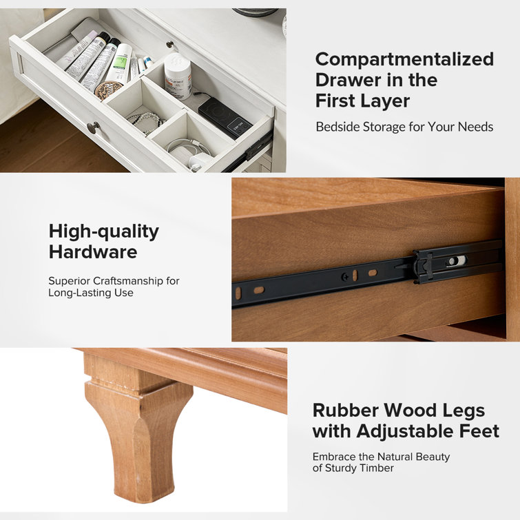 Cheylyn 3 - Drawer Nightstand with Built-in Charging Station and Solid Wood Legs （Set of 2）