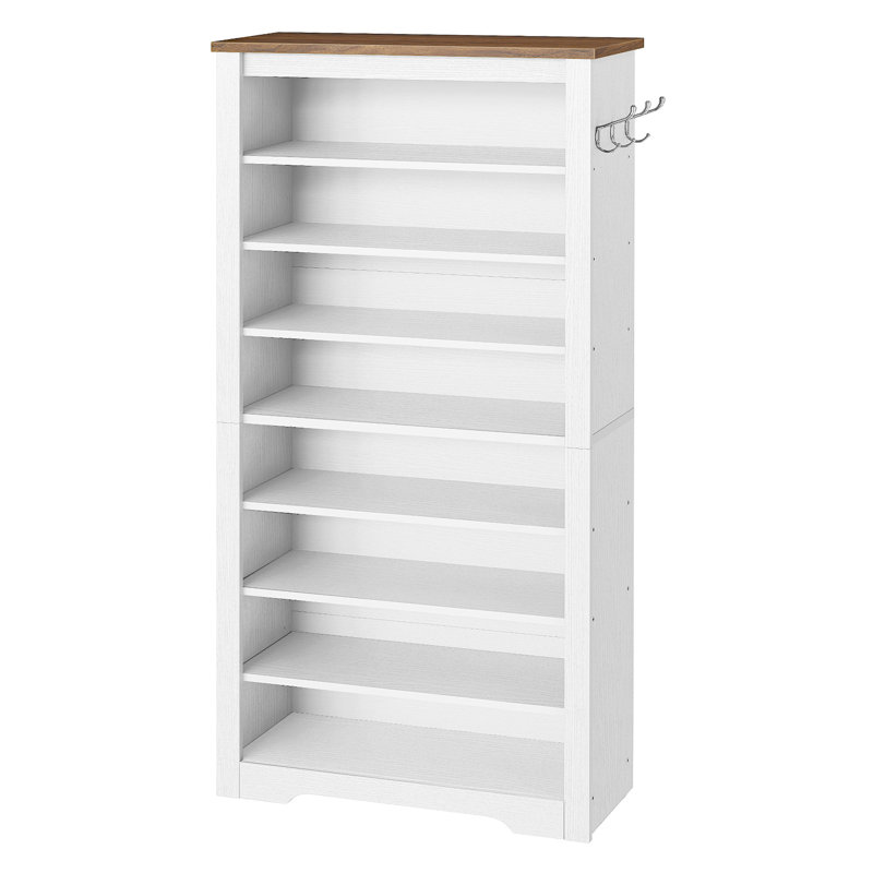 32 Pair Shoe Storage Cabinet, White/Walnut
