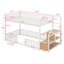 Lit superposé simple au-dessus de simple avec escalier, lit superposé au sol en métal avec échelle de rangement et garde-corps de sécurité-379340256