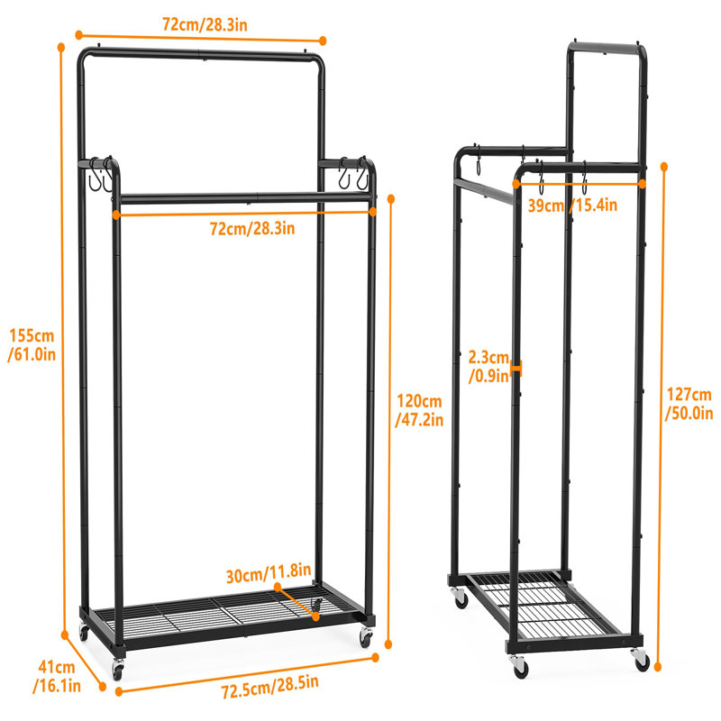 Pinnell 72.5cm Rolling Clothing Rack, Black