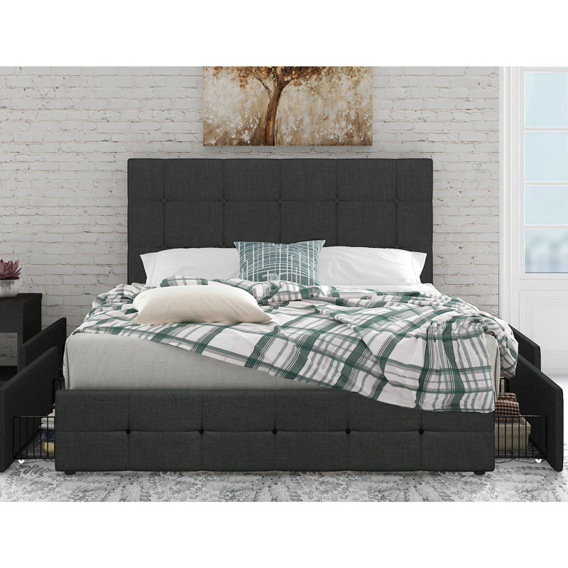 Upholstered Platform Storage Bed, Gray