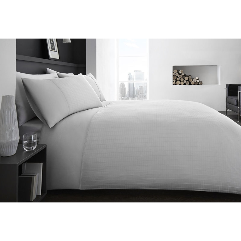 Cotton Blend Solid Colour Duvet Cover Set with Pillowcases, Grey, Kingsize - 2 Standard Pillowcases