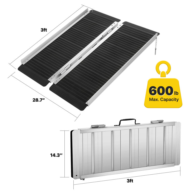 Rampe télescopique en aluminium pour fauteuil roulant 3FT capacité antidérapante de 600 lb pour les escaliers, les marches et la mobilité
