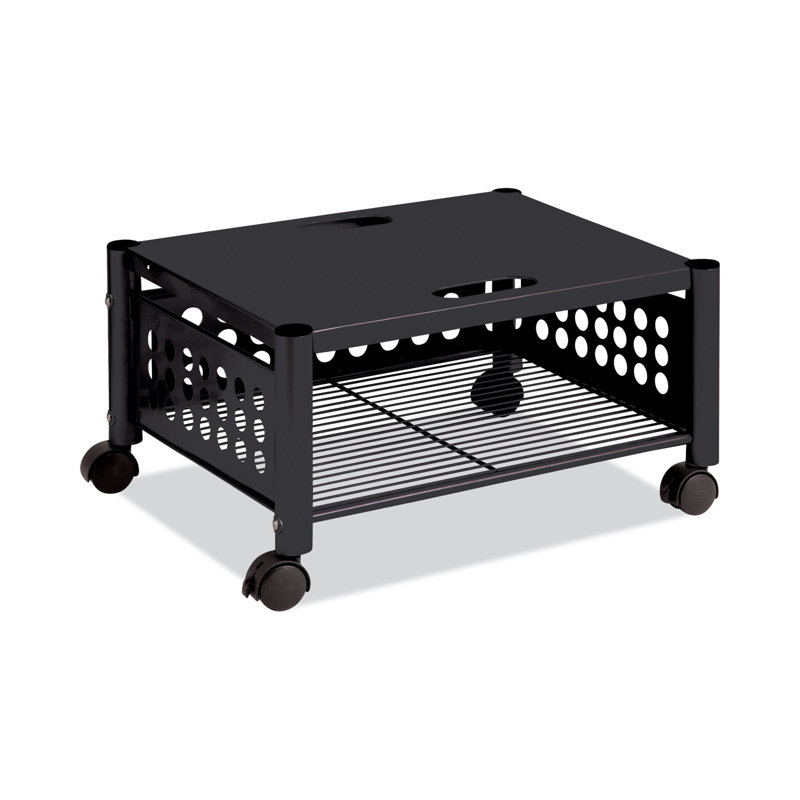 Black Steel Underdesk Printer Stand with Wheels