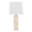 Lampe de table carrée contemporaine 27 po en céramique crème, métal doré et lin blanc-527591073