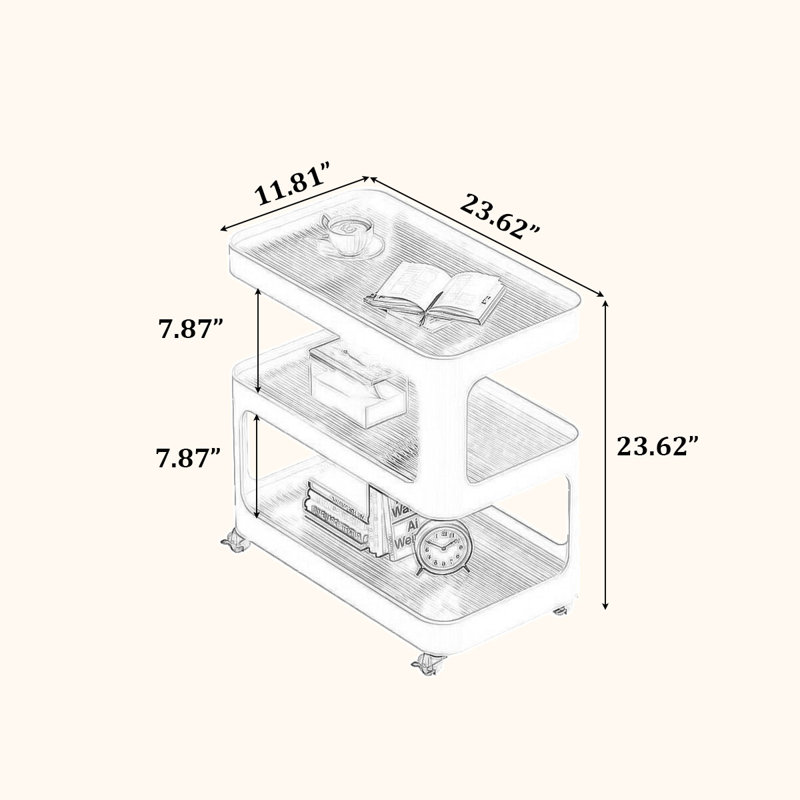 Table de chevet coffre en verre crème, H 23,62 po x l 23,62 po x P 11,81 po