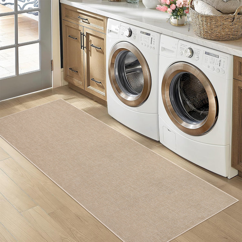 Washable Runner Rug 2x6 Woven Texture Non Shedding Runner for Hallway, Modern Minimalist Solid Color Rug with Non Slip Backing