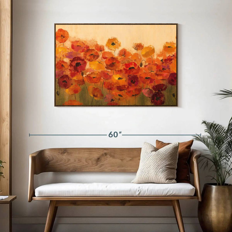 Coquelicots vibrants d'été, Cadre flottant noyer, 43 po x 29 po