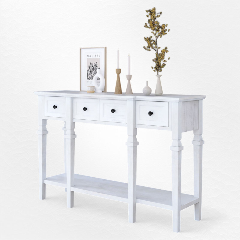 Console en bois massif 58,07 po Wampler, Blanc, Blanc, H 34,06 po x l 58,07 po x P 11,02 po