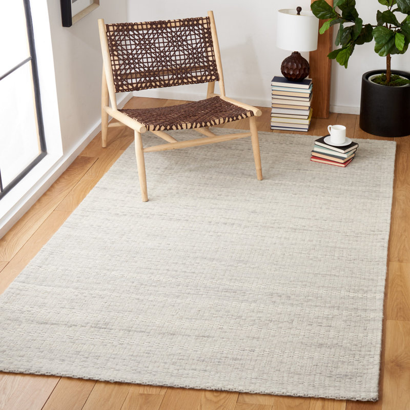 Tapis gris en laine tissé à la main Aon, Rectangle 4 pi x 6 pi