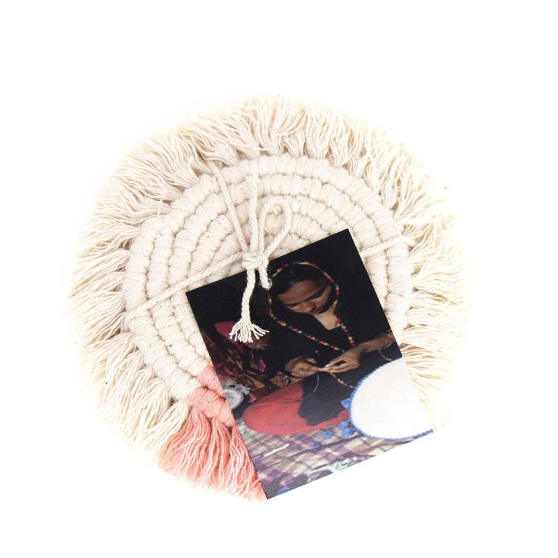 Sous-verre Macramé, Crème / pêche