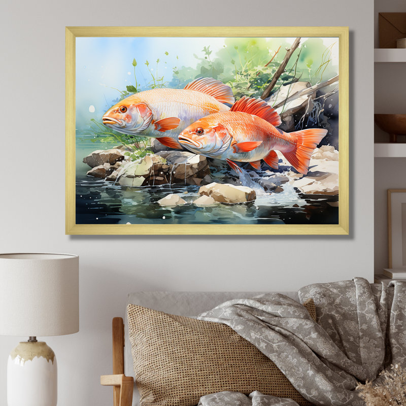 " Fishing Dreams I ", Gold Single Picture Framed, 16" H x 32" W x 1" D
