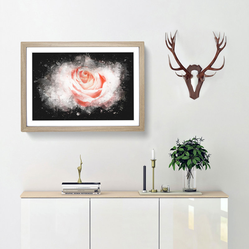 Pale Pink Rose - Picture Frame Graphic Art Print, 24cm H x 33cm W x 2cm D, Oak Framed