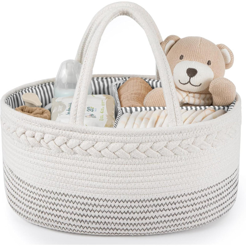 Rebrilliant Cotton Storage Bag, 21cm H x 39cm W x 25cm D, White/Wavy