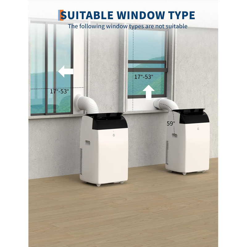 Climatiseurs portatifs de 12 000 BTU avec couvercle noir, fonctions de refroidissement, de déshumidification et de ventilation, idéaux pour les pièces de taille moyenne, mode silencieux, minuterie 24 heures et installation facile