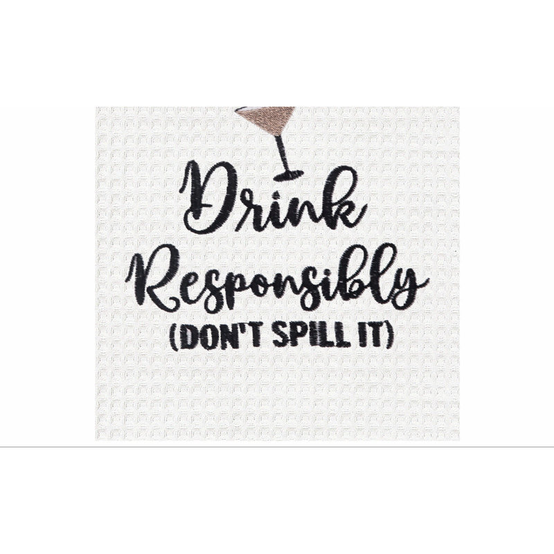 Linge à vaisselle en coton tissé gaufré «Drink Respons autrement Don't Spill It»