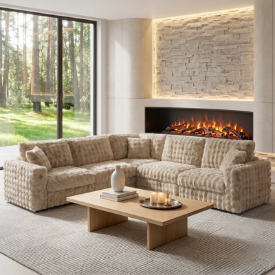 5 - Piece Modern Upholstered L-Shaped Corner Sectional with 3 Throw Pillows