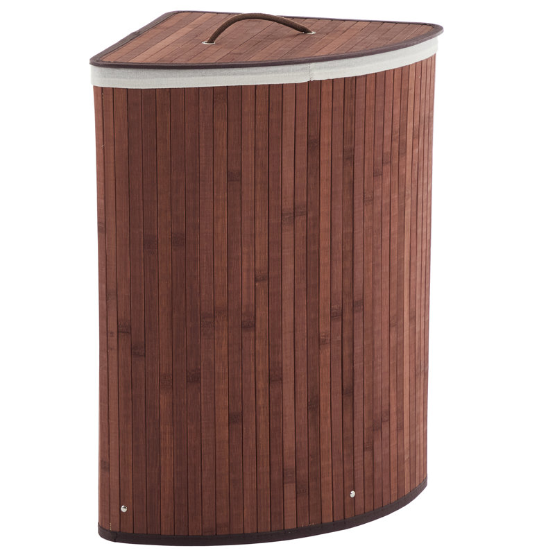 Bamboo Laundry Hamper Large 58L with Removable 3-Section Liner, Foldable Storage Basket with Lid and Handles, Brown