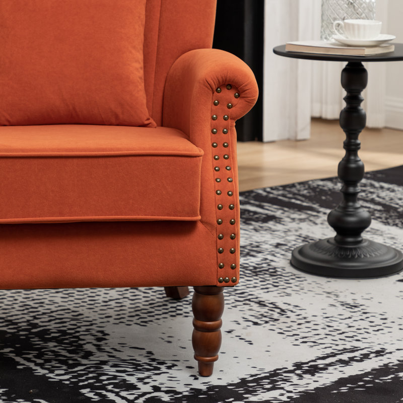 Antwanae 29" Wide Armchair with Wingback, Orange Velvet