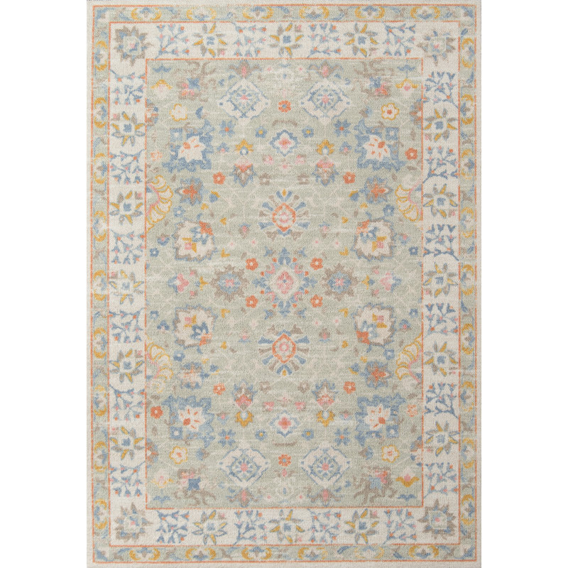 Tapis oriental vert sauge Guerin, Rectangle 6 pi 6 po x 9 pi